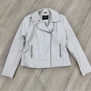 GUESS faux vegan leather jacket large light grey